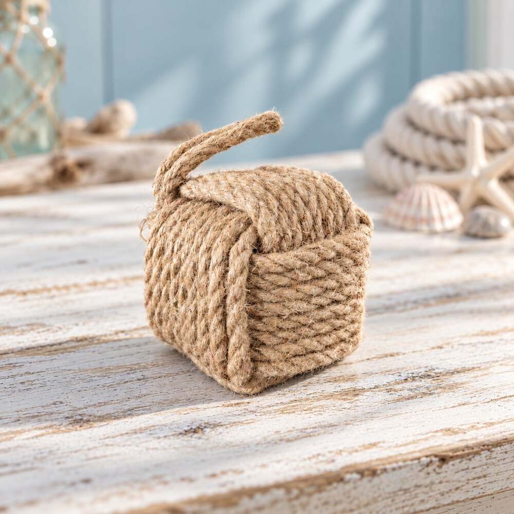 New Rustic Nautical Natural Rope Wrapped Cube Knot Farmhouse Decor Decorative